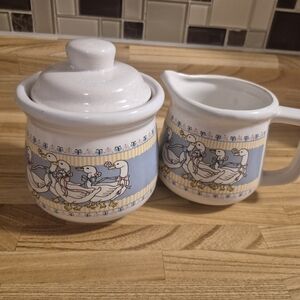 Vintage Ribbon Geese- Sugar and Creamer Set